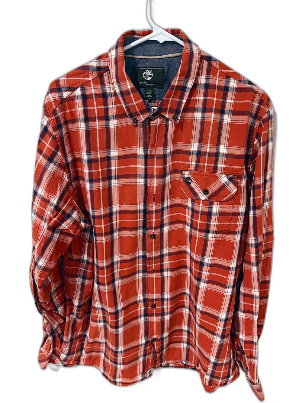 Timberland Plaid Flannel Button Down Pocket Cotton Shirt Slim Fit - Men's L